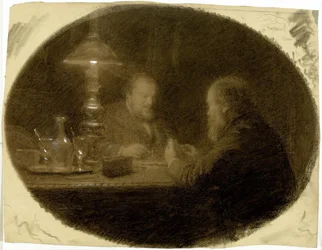 Dos amigos alrededor de una mesa