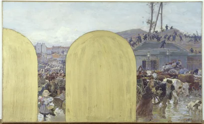Boceto para el gabinete del prefecto del Hôtel de Ville de París: El regreso a París de los habitantes de los suburbios: El sitio de París en 1870, en 1895 (óleo sobre lienzo)