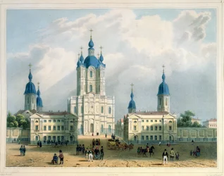 El Monasterio Smolny en San Petersburgo, impreso por Edouard Jean-Marie Hostein, publicado por Lemercier, París