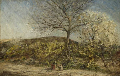 Paisaje con huerto en flor