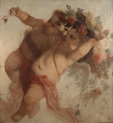 Músico del amor, fragmento de la decoración del cuadro Eldorado de Adolphe Monticelli (1824-1886) Dim 100x90 cm Musee Grobet-Labadie