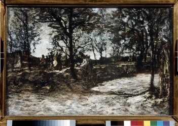 Campo. Fontainebleau. Pintura de Adolphe Thomas Joseph Monticelli (1824-1886). Óleo sobre tela. Impresionismo. Tamaño: 39x60cm. Museo Pushkin, Moscú