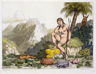 Mujer indígena sudamericana, grabado por Gallo Gallina (1796-1874)