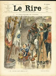 Ilustración de Adolphe dit Willette (1857-1926) para la portada de Le Rire, 26/02/10 - En el cincuentenario de la aviación - Aviación, Moda, Sombrero, Accidentes y Desastres