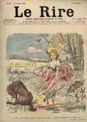 Caperucita Roja - pastora en topless, Caperucita Roja - ¡Pero es divertido ver al lobo...! Probablemente la abuela nunca lo vio. Dibujo de A. Willette para Le Rire, número 35, 6 de julio