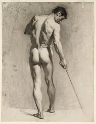 Dibujo al natural de un desnudo masculino con bastón, c.1910-12 (tiza sobre papel)