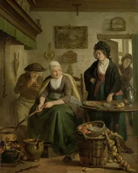 Mujer horneando panqueques
Anciana haciendo panqueques