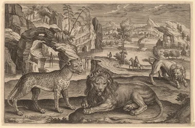 Un leopardo y dos leones