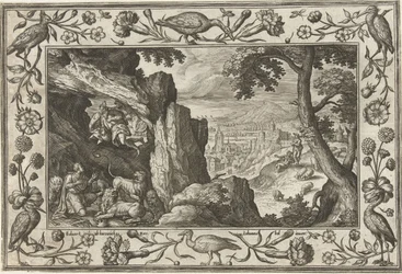 Daniel en el foso de los leones Paisajes con escenas bíblicas, mitológicas y escenas de caza (título de la serie)