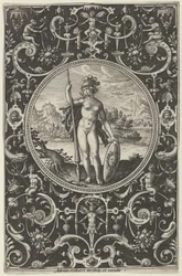 Minerva en un marco decorativo con grotescos, del Juicio de Paris, c. 1580-1600