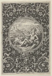 Neptuno en un marco decorativo con grotescos, del Juicio de Paris