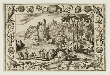 La hija del faraón encuentra a Moisés, de Paisajes con escenas del Antiguo y Nuevo Testamento y Escenas de caza