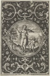 Venus y Cupido en un marco decorativo con grotescos, del Juicio de París..., c. 1580-1600