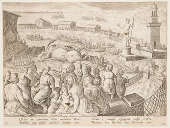 Caza de ballenas por el emperador Claudio en el puerto de Ostia, pl. 19 en la serie Venationes Ferarum, Avium, Piscium