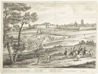 Vista de Bethune (hoja izquierda) Veuë de la Ville de Bethune en Artois (título sobre el objeto)