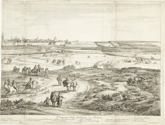 Vista de Bethune (hoja derecha) Veuë de la Ville de Bethune en Artois (título sobre el objeto)