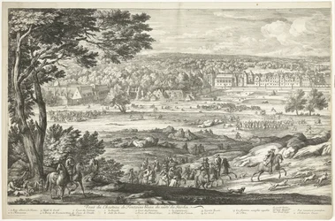 Vista del castillo de Fontainebleau (página izquierda) Veuë du Chasteau de Fontainebleau du costé du Jardin (título sobre el objeto)