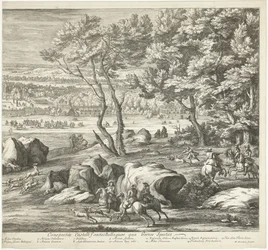 Vista del castillo de Fontainebleau (página derecha) Veuë du Chasteau de Fontainebleau du costé du Jardin (título sobre el objeto)