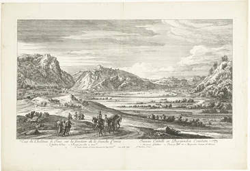 Vista del castillo de Joux Veuë du Chasteau de Joux sur la frontiere de la franche Comté (título sobre el objeto)