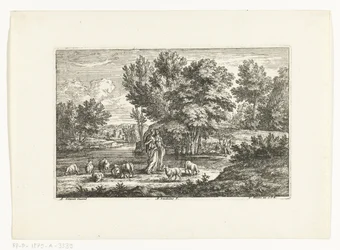 Paisaje con dos pastoras por un agua