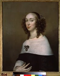 Retrato de una mujer (Retrato de una dama). Pintura de Adriaen Hannemann (Adrien Hanneman