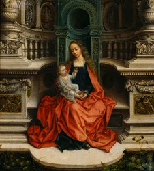 La Virgen y el Niño en el Trono - Pintura de Adriaen Isenbrant (Adrien Ysenbrant, Ysenbrandt, Hysebrant) (1490-1551)