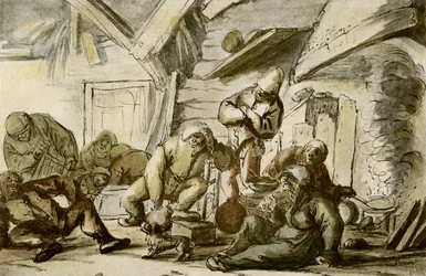 Campesinos borrachos en una taberna