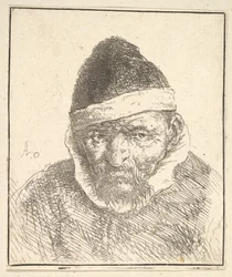 Hombre viejo con cuello blanco y sombrero puntiagudo, 1610-85