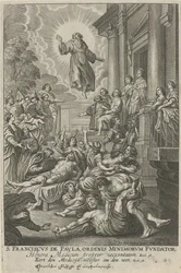 H. Franciscus van Paola geneest de zieken San Francisco de Paula, Fundador de la Orden de los Menores (título sobre el objeto)