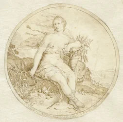 Ceres sentada con un cuerno de la abundancia y una hoz