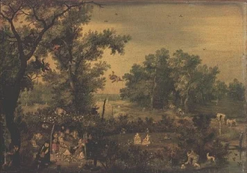 Mujeres elegantes haciendo música en un cenador