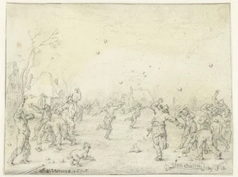 Hombres y Niños Lanzando Bolas de Nieve