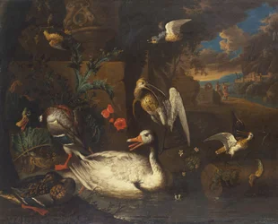 Aves Silvestres en un Paisaje y Figuras