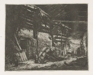 Interior de un granero de heno