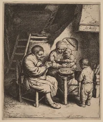 Familia campesina rezando antes de la comida