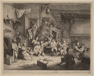 Campesinos festejando en una posada