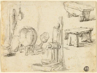 Bocetos de bomba, lavabo, bancos