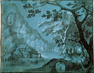 Paisaje con un molino junto a un lago de montaña, c1610-c1620s