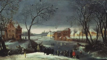 Paisaje invernal con patinadores