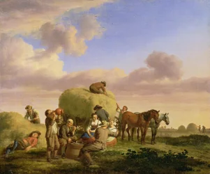 Segadores descansando en un campo