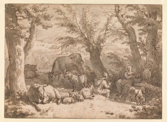 Paisaje con pastor, pastora y ganado