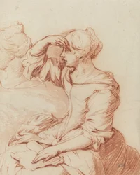 Mujer sentada con la mano sobre los ojos