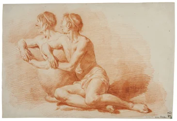 Estudio de un desnudo masculino sentado en el suelo