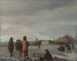 Escena invernal con un grupo de golfistas en un río helado, c.1654-72 (óleo sobre tabla)