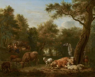 Paisaje boscoso con ganado