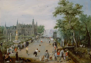 Un Jeu de Paume ante un palacio rural