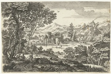 Paisaje con tres personas debajo de un árbol. Paisajes, serie cinco (título de la serie)