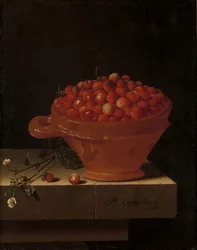 Un cuenco de fresas sobre un pedestal de piedra, 1696