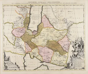 Delineación del Imperio Persa basada principalmente en escritos geográficos árabes y persas por Adriano Relando