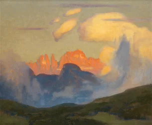 Resplandor vespertino en Rosengarten (Óleo sobre lienzo)